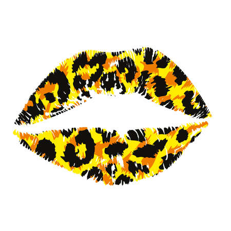 Design for a shirt of a leopard print lips isolated on whiteのイラスト素材