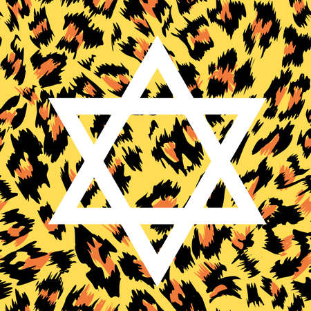 Vector illustration of white star of David on animal print backgroundのイラスト素材