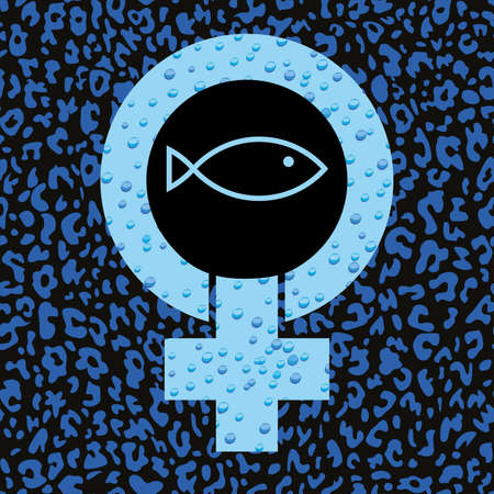 Schematic drawing of a cross, circle and a fish. Symbol of the feminist struggle. Symbol of early Christianity.のイラスト素材