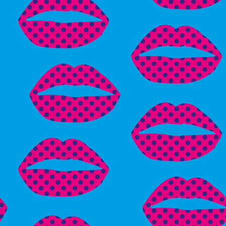 Pattern design of a leopard print lips and hearts on dotted pink background.のイラスト素材