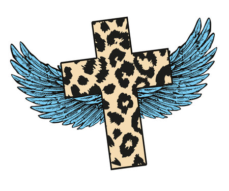 vector illustration of animal print cross whit wings isolated on whiteのイラスト素材