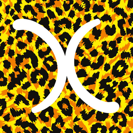 Vector illustration of the zodiac sign named Pisces on animal print background. Design for t-shirts and horoscopes.のイラスト素材