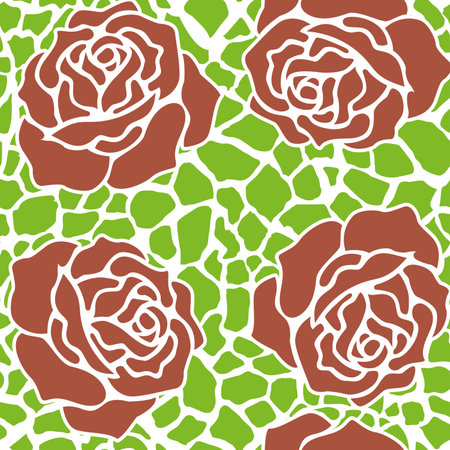 Pattern seamless of red flowers and green leaves. Design for the textile industry.のイラスト素材