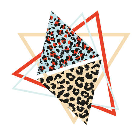 Vector design of triangles of different colors and animal print texture. Abstract image for t-shirts.のイラスト素材