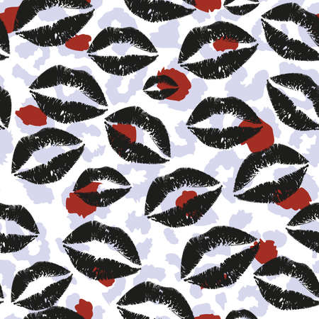 Seamless pattern of a black lips on violet background. vector illustration for Valentines Day
