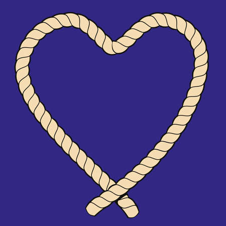 Vector illustration of a heart made with a rope on a blue backgroundのイラスト素材