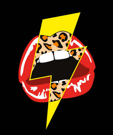 vector illustration of red lips mixed with a lightning bolt symbol with animal printのイラスト素材