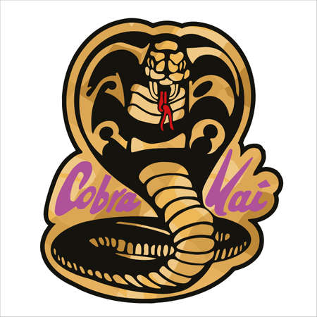 Vector illustration of a cobra about to jumpisolated on white. Karate symbol for shirts or posters.のイラスト素材