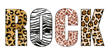 rock. Capital letters with the word Rock with animal print. Design for t-shirts, posters or stickers.のイラスト素材