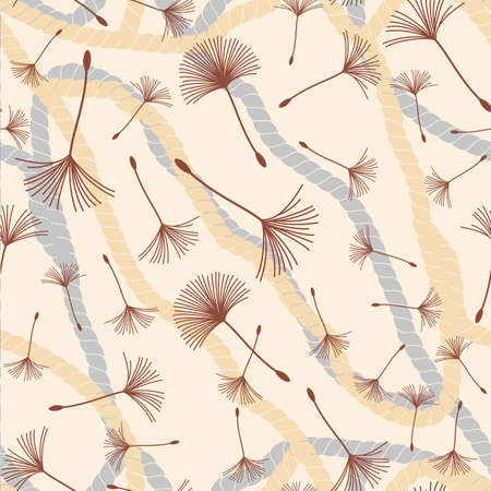 pattern seamless of various dandelion plants and golden rope. Continuous design for the textile industry.のイラスト素材