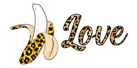 love - Vector illustration of a banana animal print and tex on white background. Fruit drawn for a t-shirt.のイラスト素材