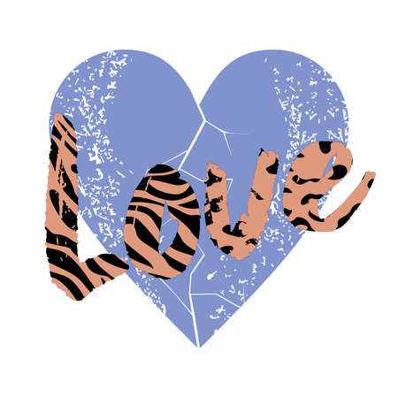T-shirt design with the word Love with an animal print texture and a heart. valentines day posterのイラスト素材