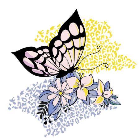 t-shirt design of a butterfly mixed with flowers. Vector illustration for posters.のイラスト素材