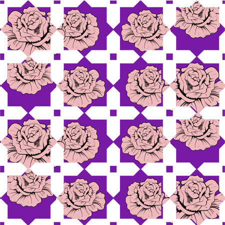 pattern seamless geometric design with violet flowers and figures.のイラスト素材