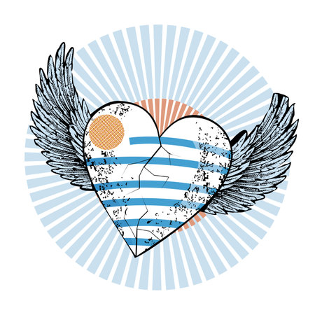 T-shirt design of a flying heart with the colors of the flag of Uruguay.のイラスト素材