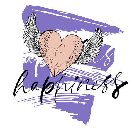 design for winged heart t-shirt and handwritten lettersのイラスト素材