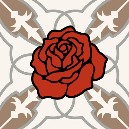 continuous design of a red flower on a vector mosaicのイラスト素材