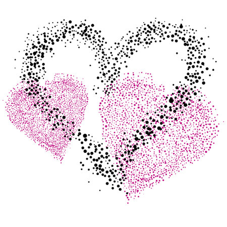 three hearts t-shirt design made up of paint drops isolated on white.のイラスト素材