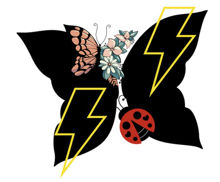 design for t-shirt with a butterfly and thunderのイラスト素材