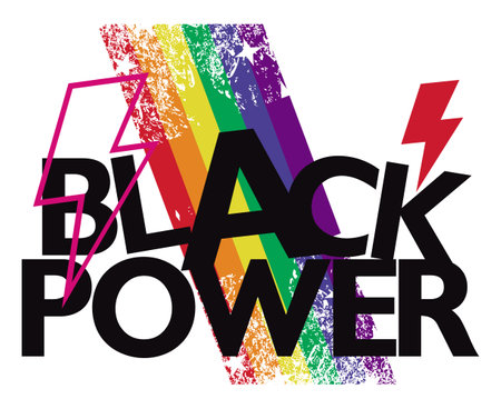 Black Power. typographic design with black letters, lightning symbol and rainbow colors. Vector illustration for black history month. gay pride posterのイラスト素材