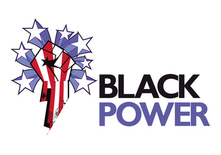 Black power. T-shirt design of a clenched black fist with stars around it. Vector illustration for afro history monthのイラスト素材