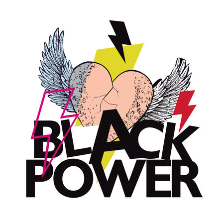 Black power. T-shirt design of a clenched black fist with stars around it. Vector illustration for afro history monthのイラスト素材