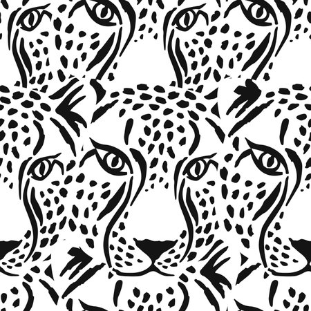 Seamless pattern with leopard heads. Hand drawn vector illustration.のイラスト素材