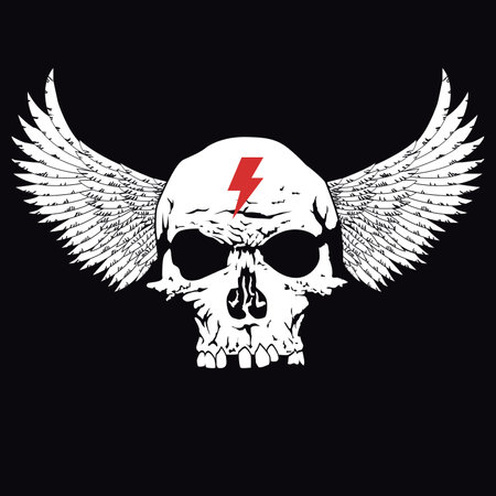 winged skull t-shirt design isolated on black.のイラスト素材
