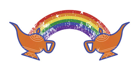 design for t-shirts of two magic lamps joined by a rainbow. vector illustration for gay pride dayのイラスト素材