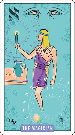 first egyptian tarot card called The Magician. vector illustration to guess the futureのイラスト素材