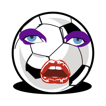 T-shirt design of a soccer ball with sensual eyes and mouth. Humorous vector illustration.のイラスト素材