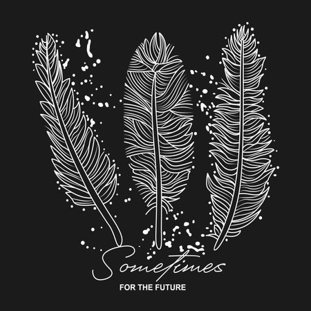 Sometimes. Design for a t-shirt with three white feathers on a black background. Vector illustration for the fashion industry.のイラスト素材