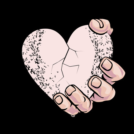 T-shirt design of a big hand holding a pink heart isolated on black. Vector illustration for Valentine's dayのイラスト素材