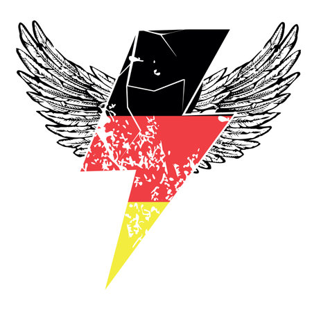 Winged thunder symbol t-shirt design with the colors of the German flag. Vector illustration about love for the German homeland.のイラスト素材