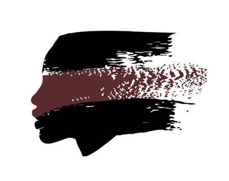 T-shirt design of an Afro-descendant woman's face in profile with the colors black and brown isolated on white. Vector illustration for black history month.のイラスト素材