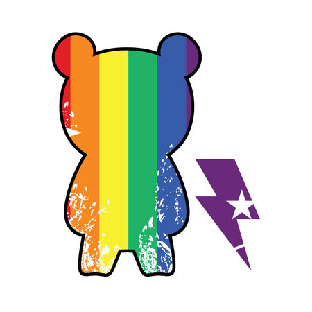 Design for a bear t-shirt with the colors of the rainbow and the thunder symbol. Vector illustration good for gay pride day.のイラスト素材