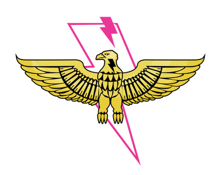 Design for a golden eagle t-shirt next to the thunderbolt symbol in pink.のイラスト素材