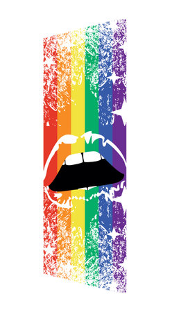 T-shirt image of a rainbow next to sensual lips on a white background. Gay pride.のイラスト素材