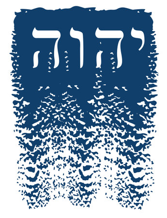 Set of Hebrew letters that form the word YHWH, also called Tetragrammaton, on a blue and white background.のイラスト素材