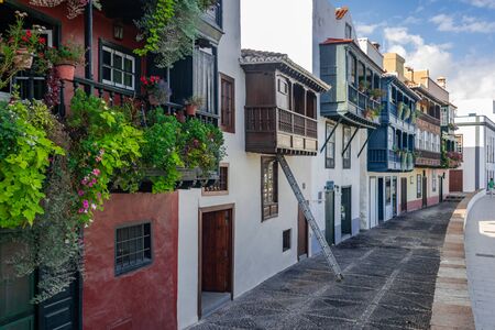 Santa Cruz de La Palma, Canary islands / Spain; September 10 2018: Typical wooden balconies of the Canary Islands, La Palma, Canary Islands, Spainのeditorial素材