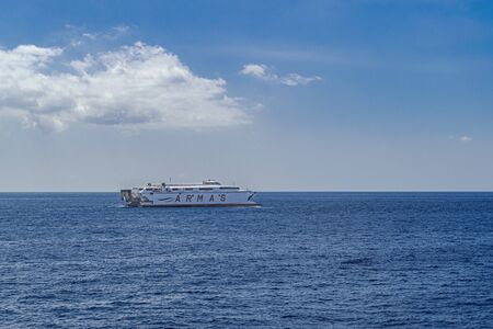 Tenerife / Spain; September 10 2018: Naviera Armas fast ferry with horizon background, Tenerife, Canary islands, Spainのeditorial素材