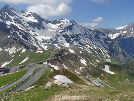 High mountain roads and the Grossglockner mountain in Austriaの写真素材