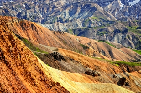 Landmannalaugar colorful rhyolite mountains detail, Icelandの写真素材
