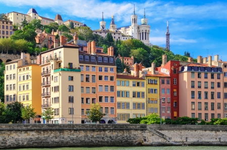 Lyon cityscape from Saone river, Franceの写真素材