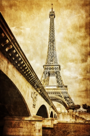 Eiffel tower vintage retro view from Seine river, Parisの写真素材