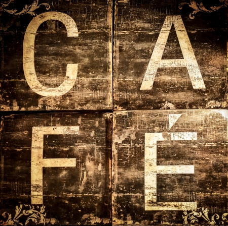 Cafe sign on brown textured backgroundの写真素材