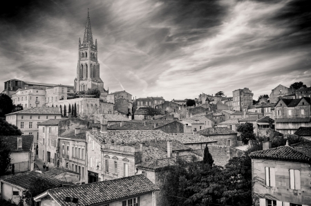 St Emilion village in Bordeaux region, monochrome view, Franceの写真素材