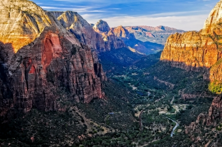 Landscape view of canyon from Angels Landing in Zion National park, Utah, USAの写真素材
