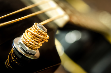 Close up detail of guitar string and blurred background