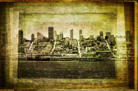 View of San Francisco skyline in vintage filtered textured style, USAの写真素材